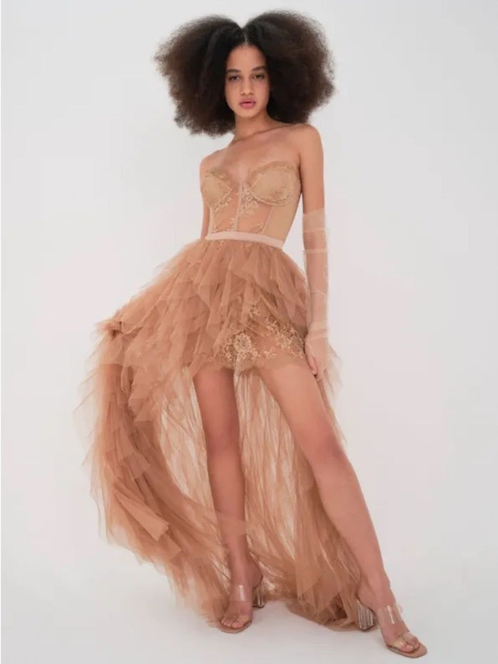 For Love & Lemons X Revolve Bustier Gown Warm Taupe Lace Corset Dress Sz M NWT - Picture 5 of 14